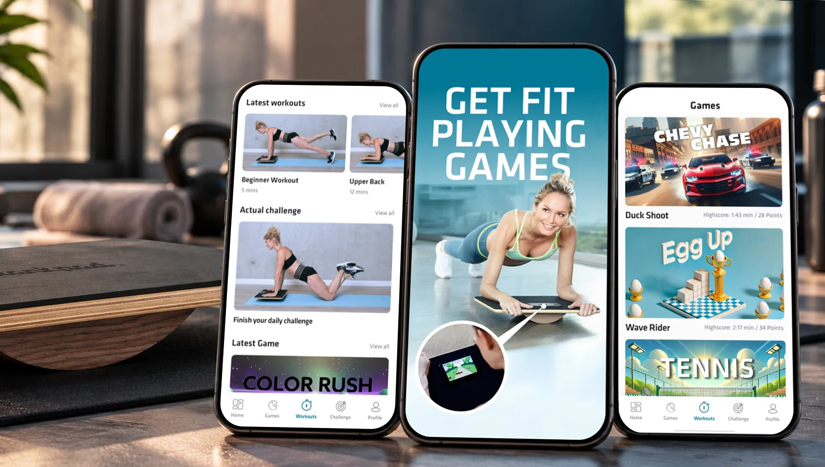 Fitness-App auf drei Smartphones