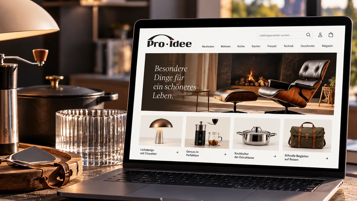 Onlineshop mit Wohn- und Lifestyle-Produkten auf einem Notebook