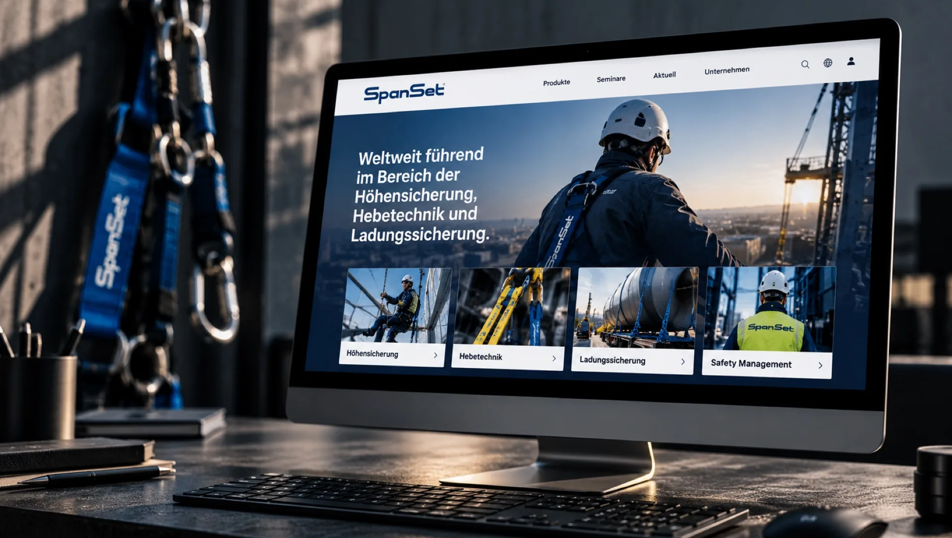 Website für technische Sicherheitsprodukte auf einem Monitor