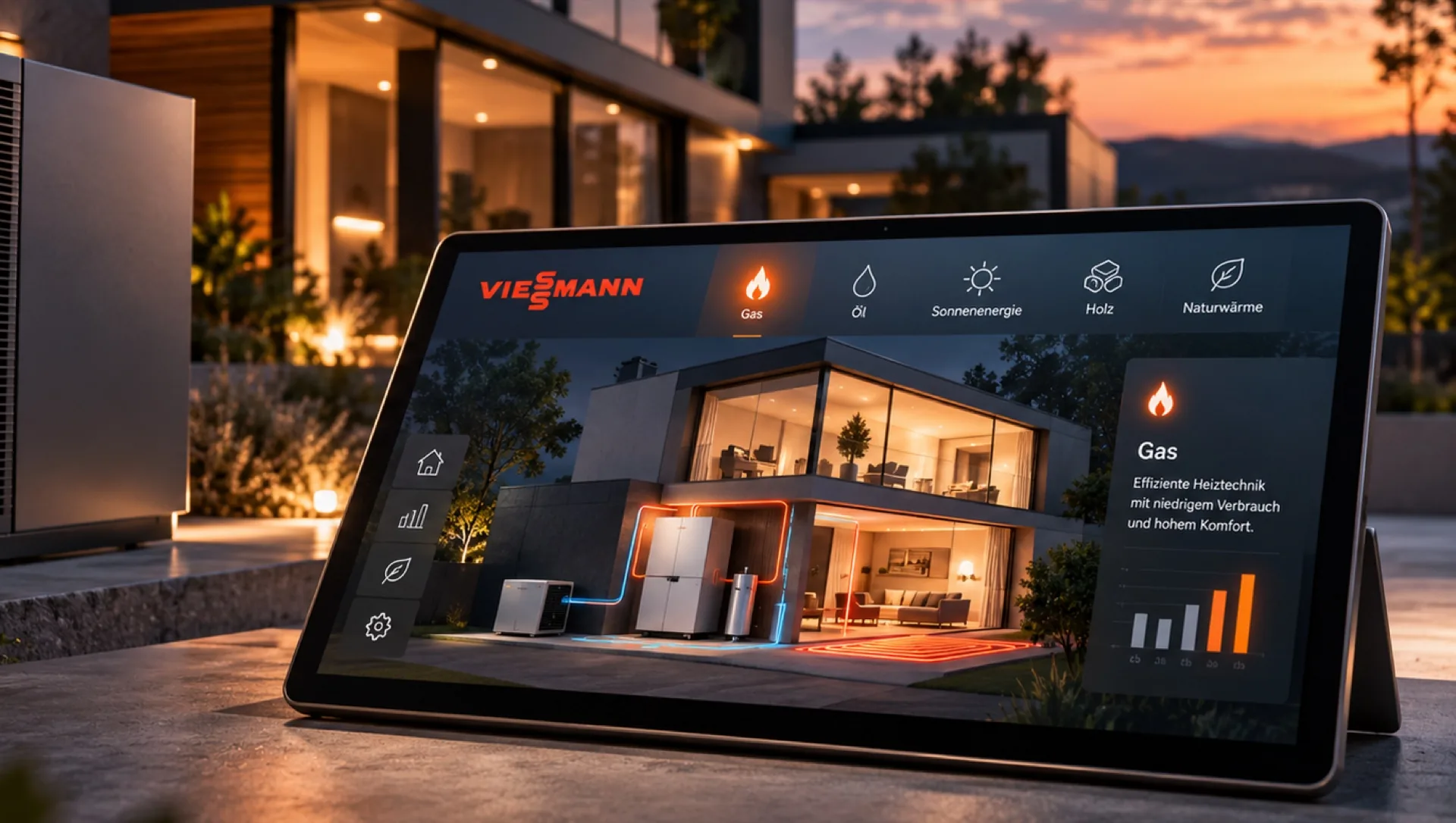 Interaktive Anwendung zu Heizsystemen auf einem Tablet