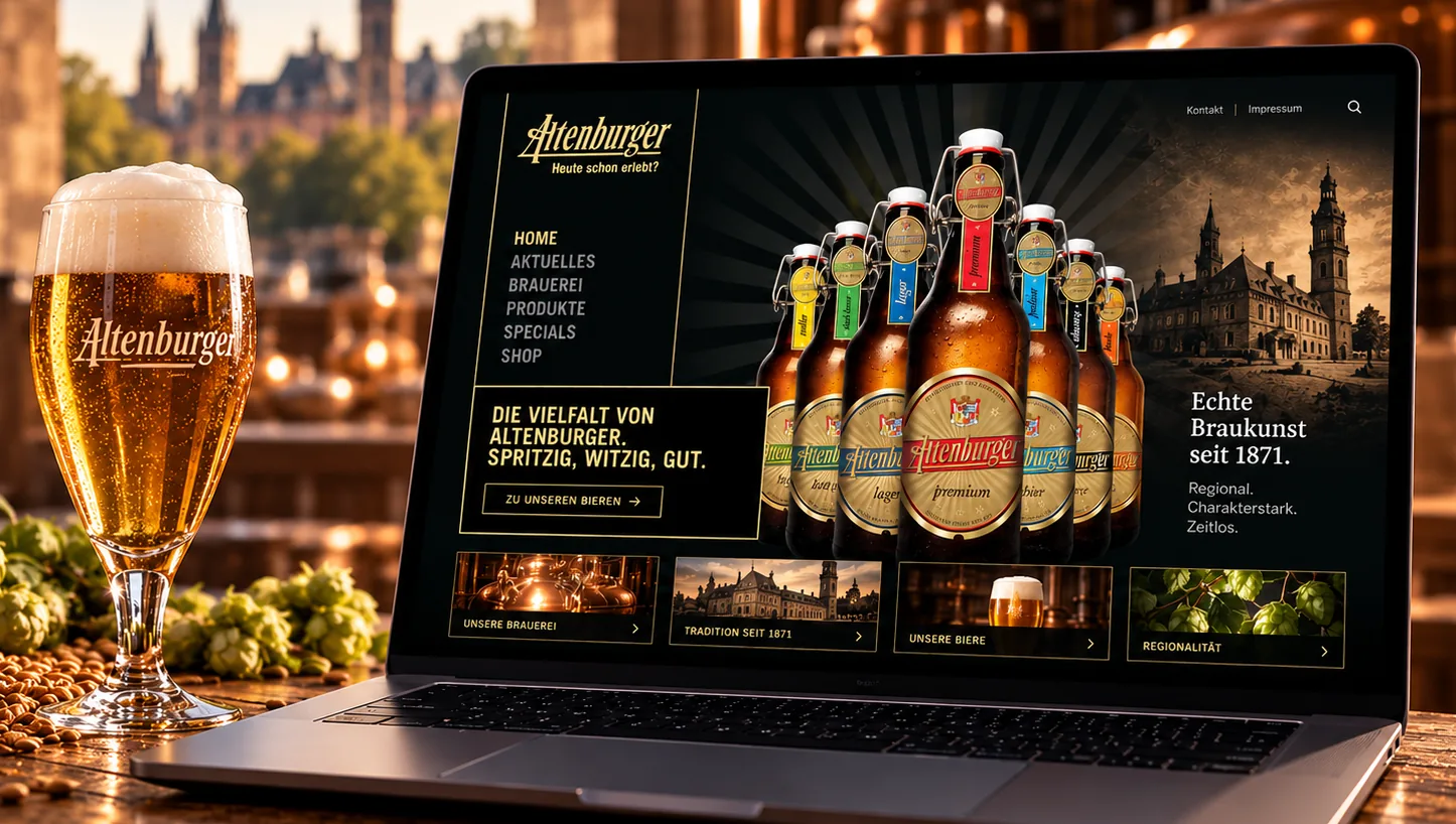 Brauerei-Website auf einem Notebook